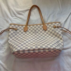 Monogrammed Louis Vuitton Tote Bag purple, pink, tan, and white.